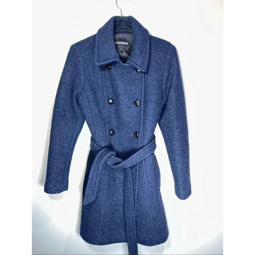 Express blue double-breasted belted peacoat size medium
